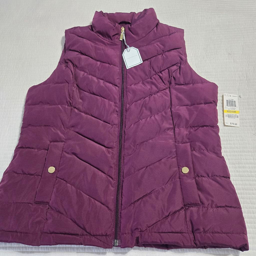Women's Charter Club Puffer Vest in Purple, Size M